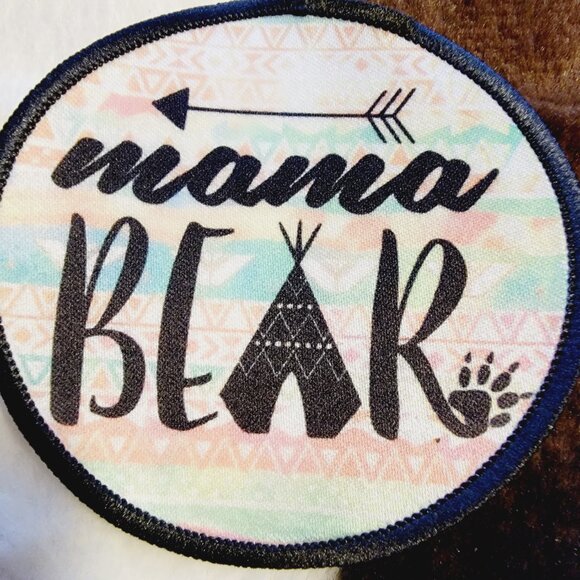 Mama Bear Sublimation DYI Fabric Hat Patch Glue Iron On Sew Hat Patch - Picture 2 of 2
